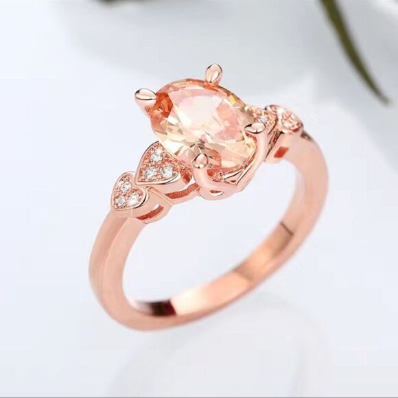 Simulated Morganite Clear Cubic Zirconia Rose Gold Tone Ring Size 8 NWT - Picture 1 of 5